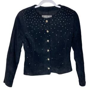 Vintage Positano Pelle Black with Silver Rhinestone Leather Jacket